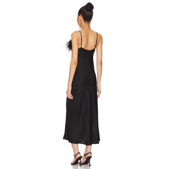 Sleeper Boheme Slip Dress With Feathers Black - Picture 3 of 5